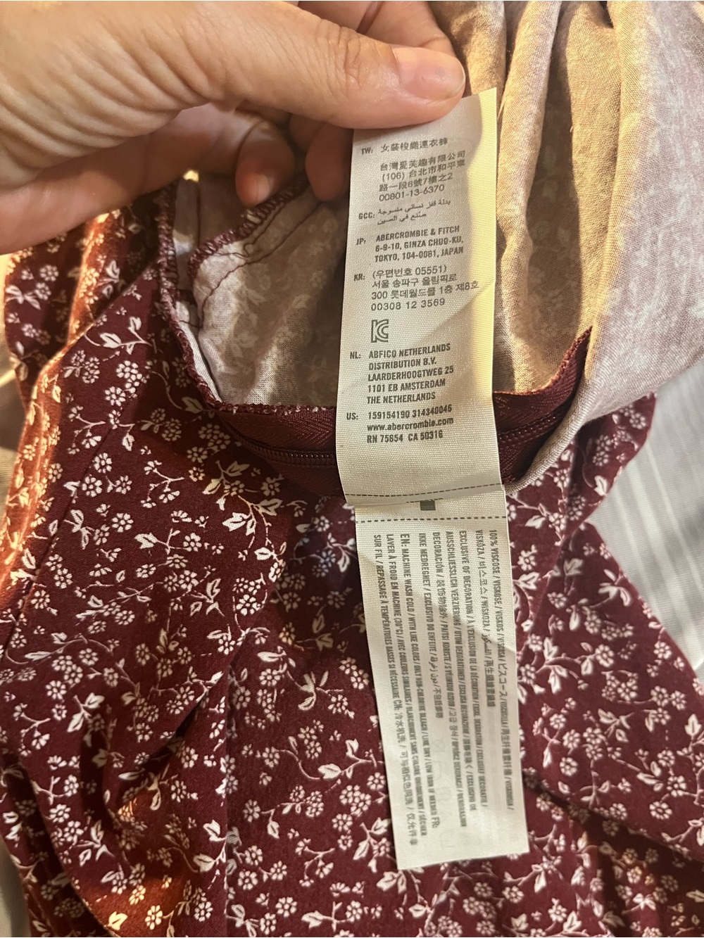 Abercrombie & Fitch Floral Jumpsuit Mauve/White Flowy Wide Leg Tie Back Zip (S) - Picture 6 of 7